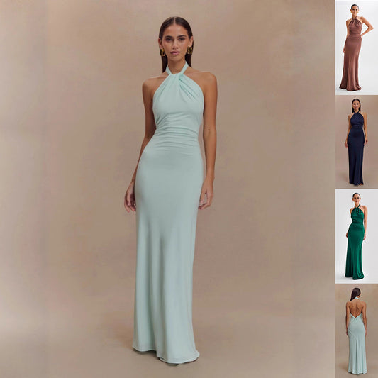 Ins Bodycon Halter Dress Sexy Backless Slim Fit Waist