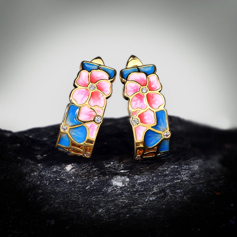 Fashion Enamel Flower Ladies Hug Earrings