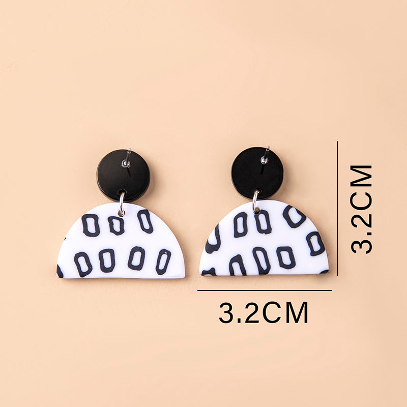 Black White Small Circle Dot Acrylic Earrings For Women