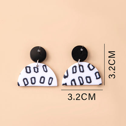 Black White Small Circle Dot Acrylic Earrings For Women