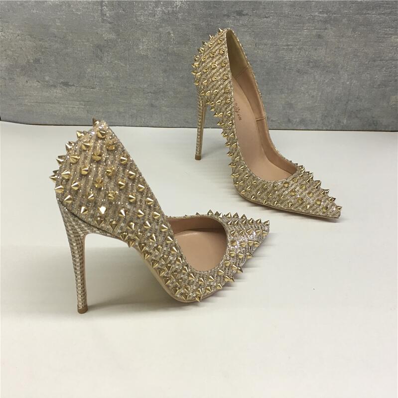 Women's Shoes Golden Ladies Rivet High Heels