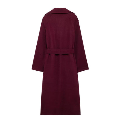 Fashion Lapel Woolen Coat With Belt