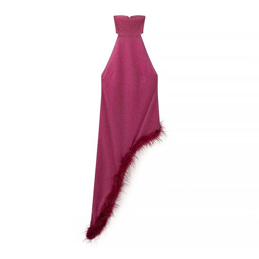 Feather Halter Party Dress