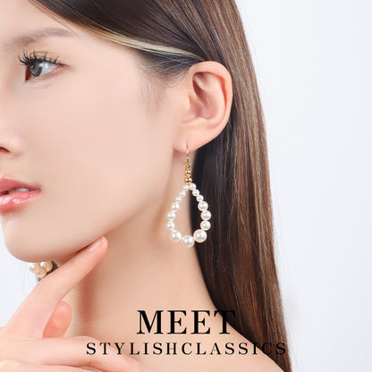 French Classic Style Long Pearl Stud Earrings