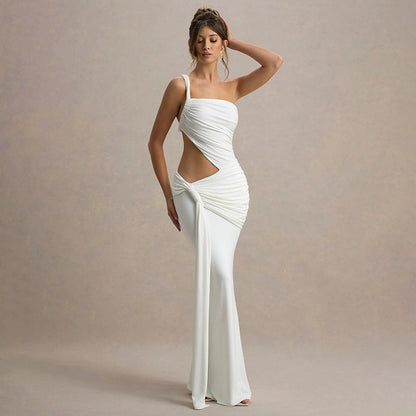 Asymmetric Pleated Maxi Dress