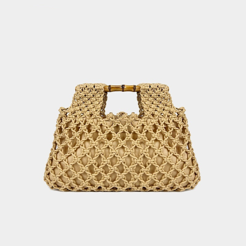 Handwoven Bamboo Handle Square Bag