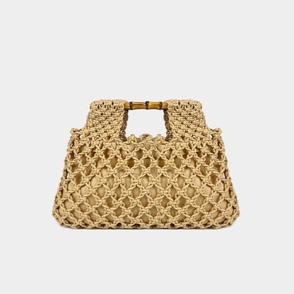 Handwoven Bamboo Handle Square Bag