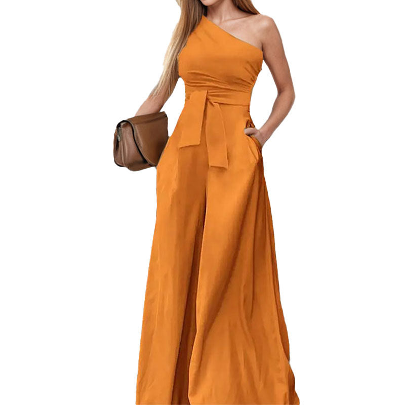 Solid Color Straight-leg Pants Strapless Lace-up Jumpsuit