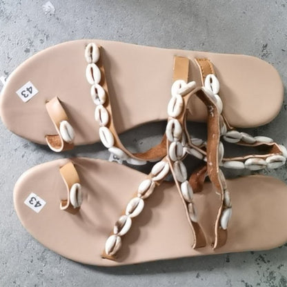 Shell Pearl Set Toe Ladies Plus Size Sandals