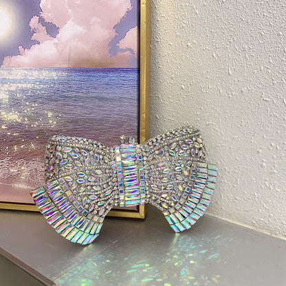 Metal Bow Clutch Crossbody Bag