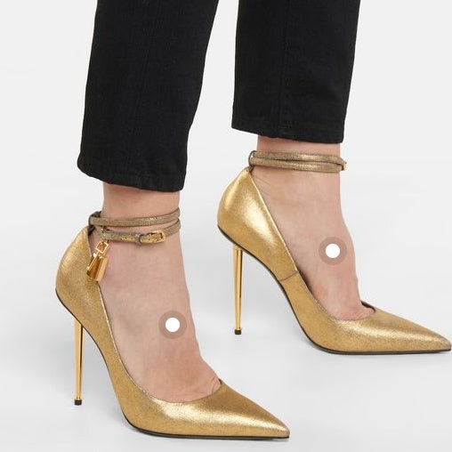 Padlock Gold Heel Pumps