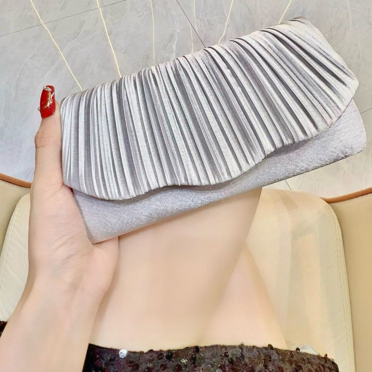 Satin Pleated Evening Clutch