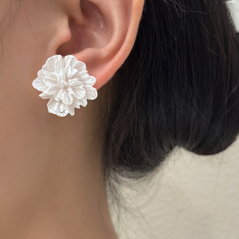 White Camellia Flower Earrings