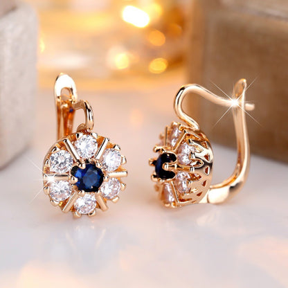 Round White Zircon Sapphire Blue Zircon  Earrings