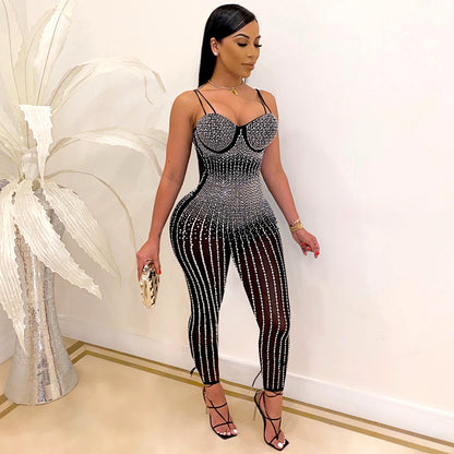 Rhinestone Mesh Jumpsuit