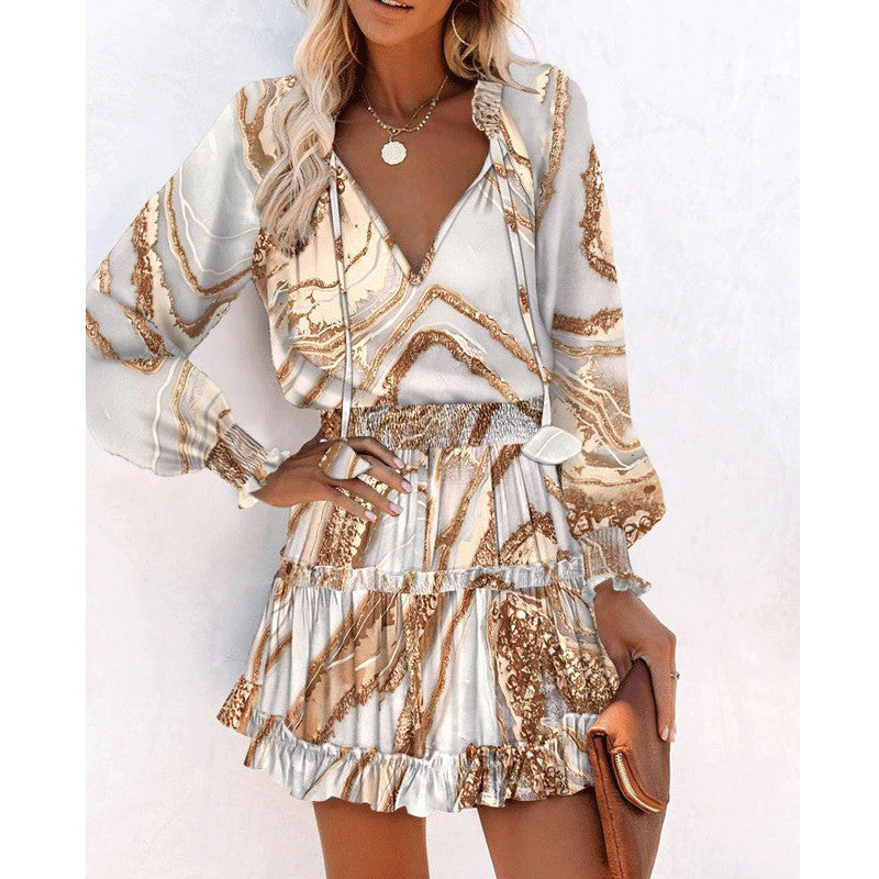 Flowers Print Long Sleeve Dress
