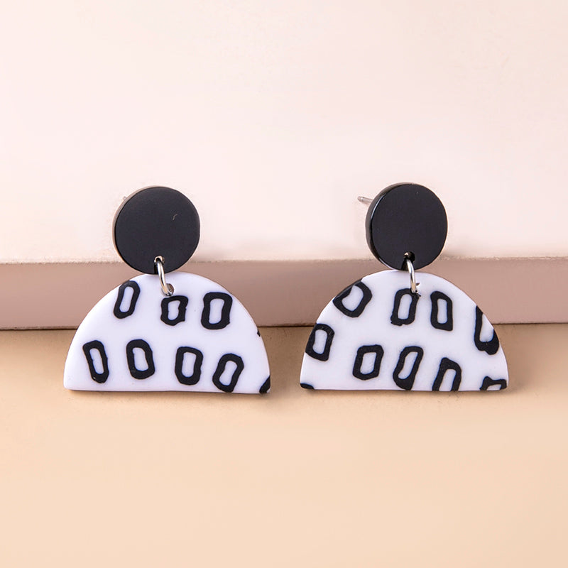 Black White Small Circle Dot Acrylic Earrings For Women