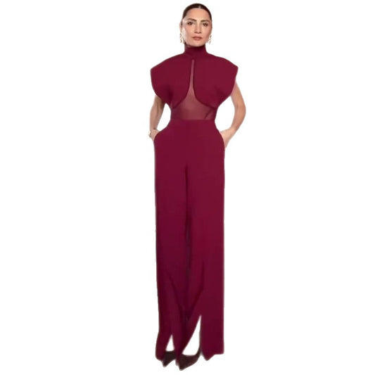 High-neck Mesh-panel Sleeveless Top