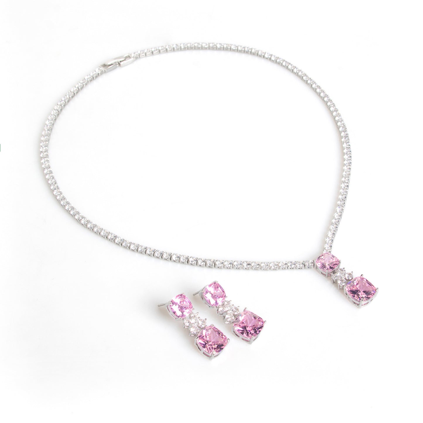 Small Square Bride Collarbone Chain Design Simple Zircon Pendant Earrings