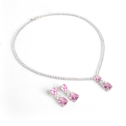 Small Square Bride Collarbone Chain Design Simple Zircon Pendant Earrings