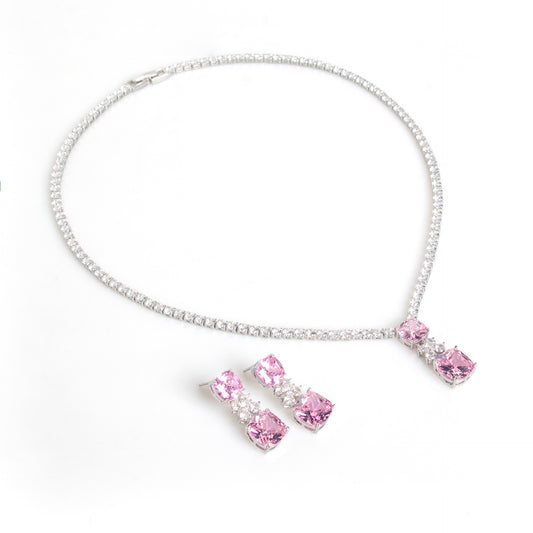 Small Square Bride Collarbone Chain Design Simple Zircon Pendant Earrings