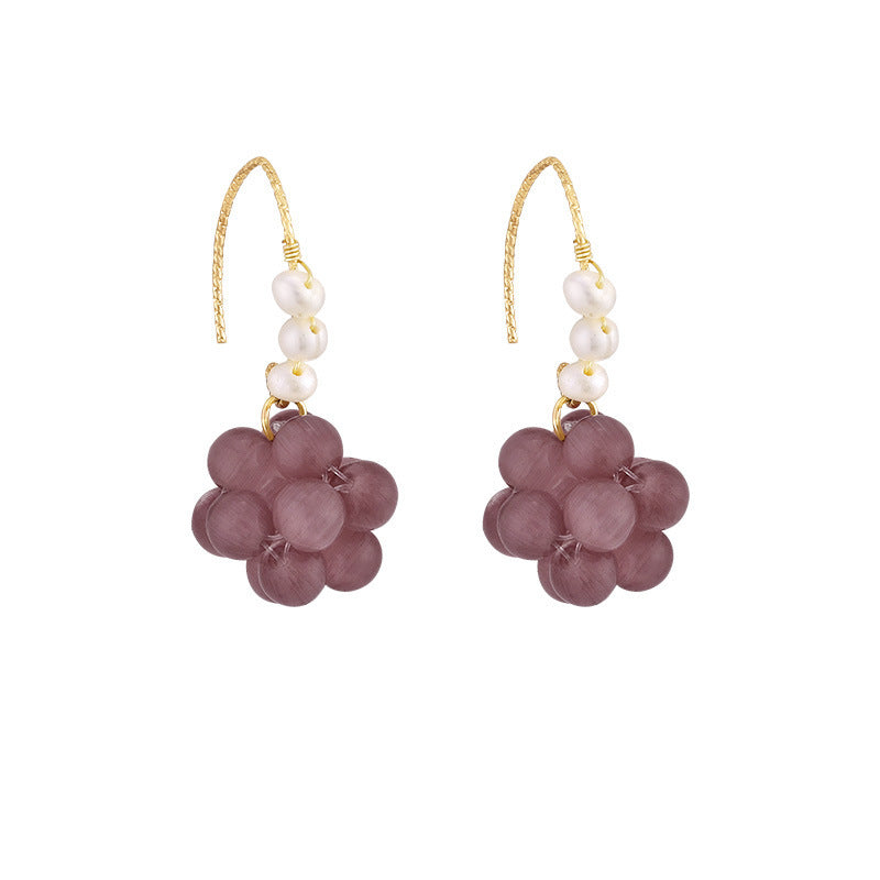 Purple Grape Ball Hook Earrings
