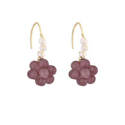 Purple Grape Ball Hook Earrings