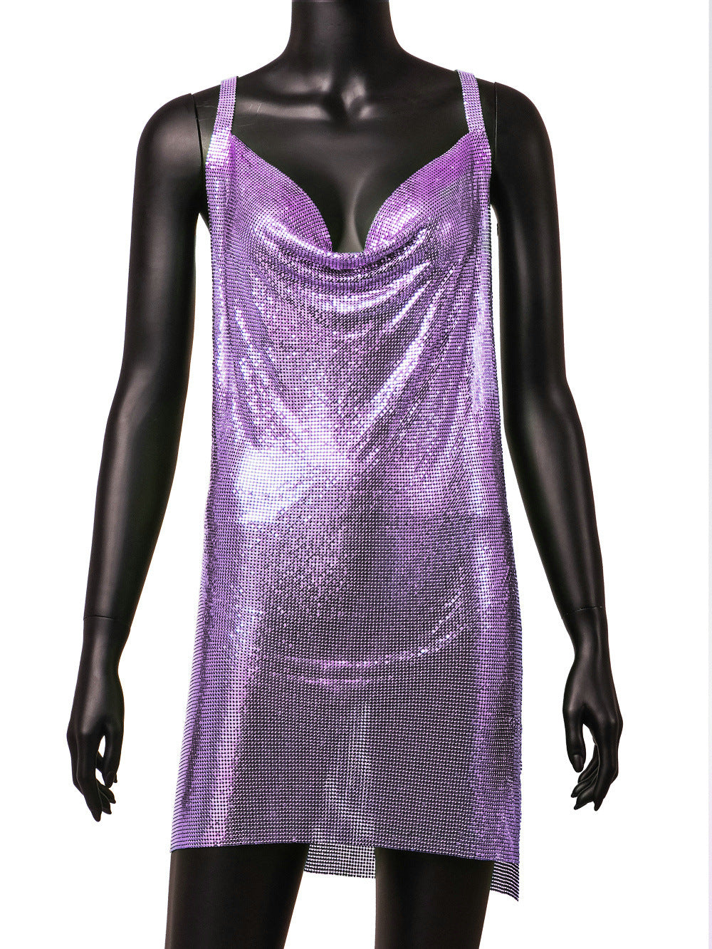 V Neck Backless Metal Dress