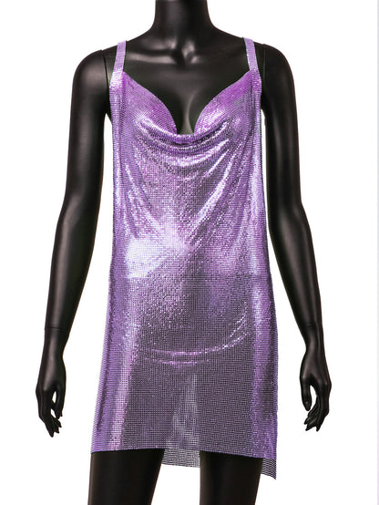 V Neck Backless Metal Dress