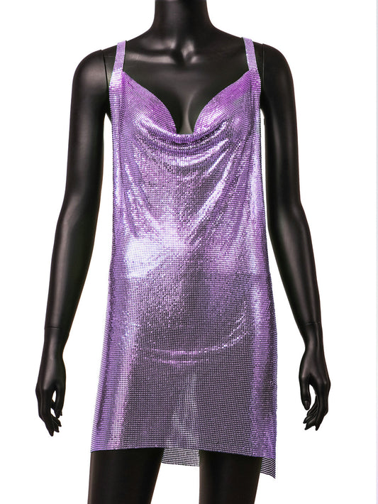 V Neck Backless Metal Dress