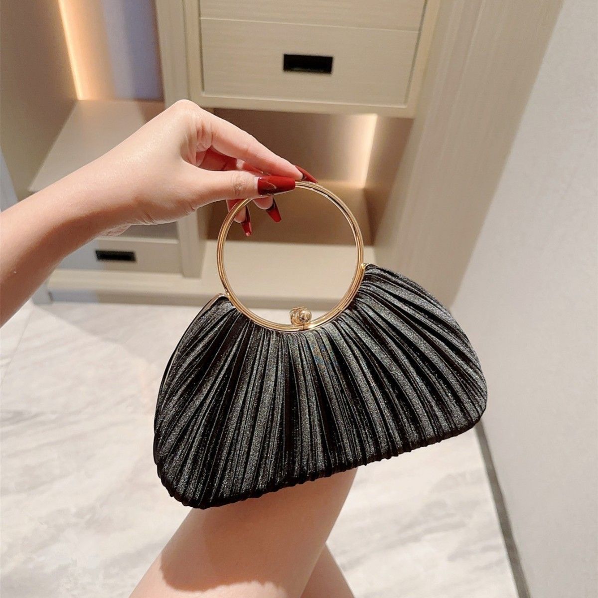 Satin Pleated Evening Clutch