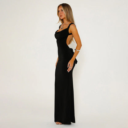 Suspenders Sexy Backless Bow Slim Sheath Dress Women