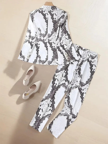 Women's Snake Patterned Suit Pants Two-piece Set