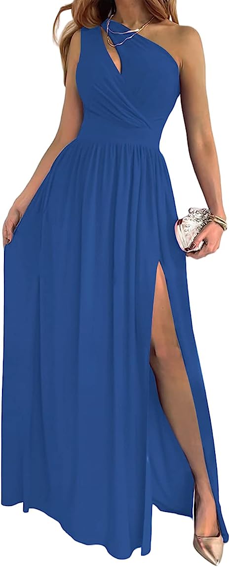 Women's One Shoulder High Split  Maxi Dress