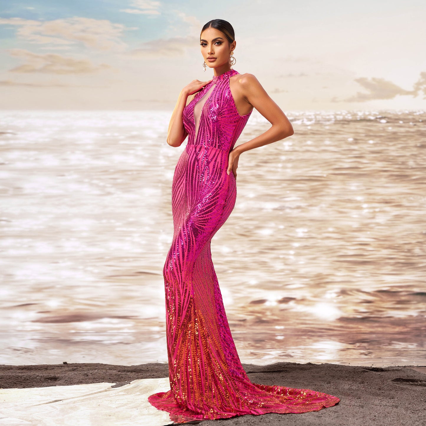 Round Neck Off-the-shoulder Slim-fit Dress