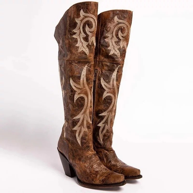 Women Thick Heel High Top Rider Boots