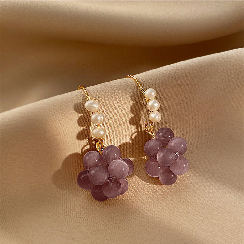 Purple Grape Ball Hook Earrings