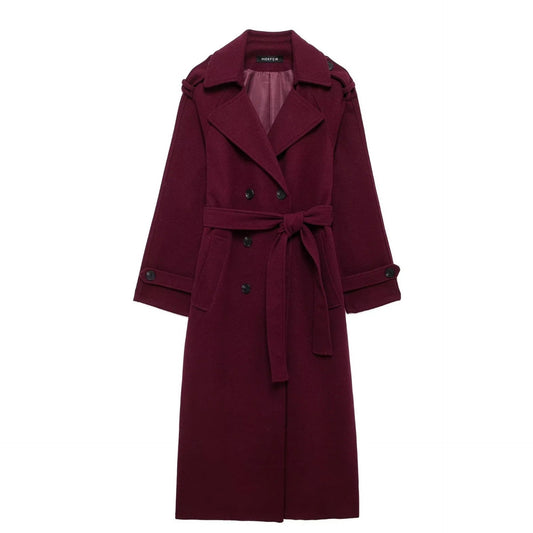Fashion Lapel Woolen Coat With Belt