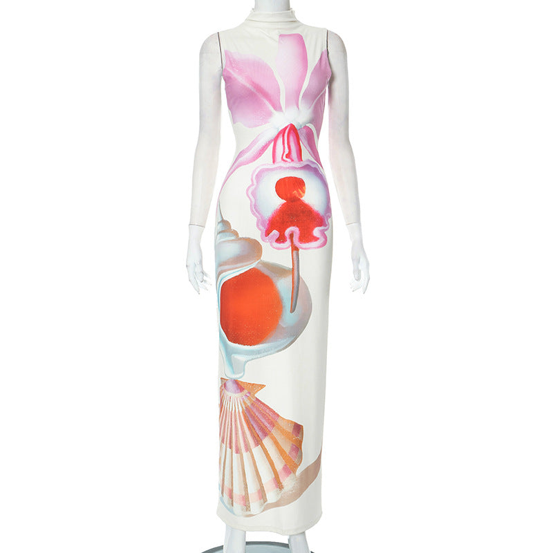 Printed Half Turtleneck Dress