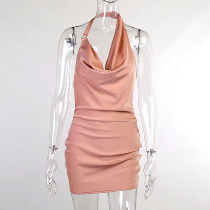 Satin Party Dress V Neck Backless  Dress