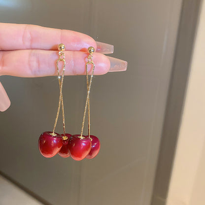 Sweet Red Acrylic Cherry Earrings