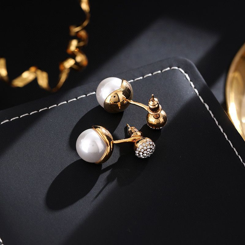 Gem Ball And Glass Pearl Pendant Stud Earrings