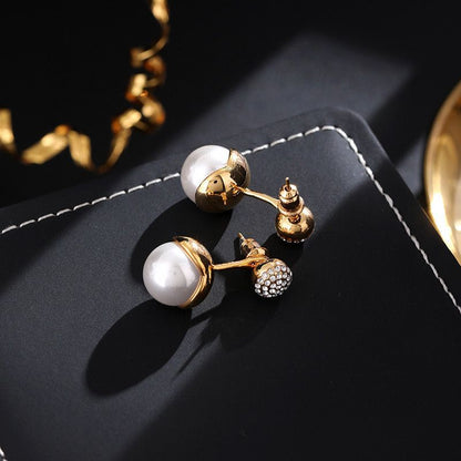 Gem Ball And Glass Pearl Pendant Stud Earrings