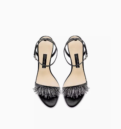 Black Strip Sandals Women's High Heels