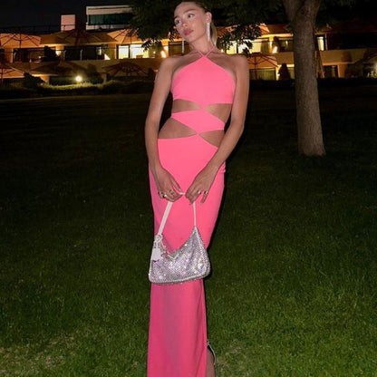 Sleeveless Halter Lace-up Backless High Waist Dress