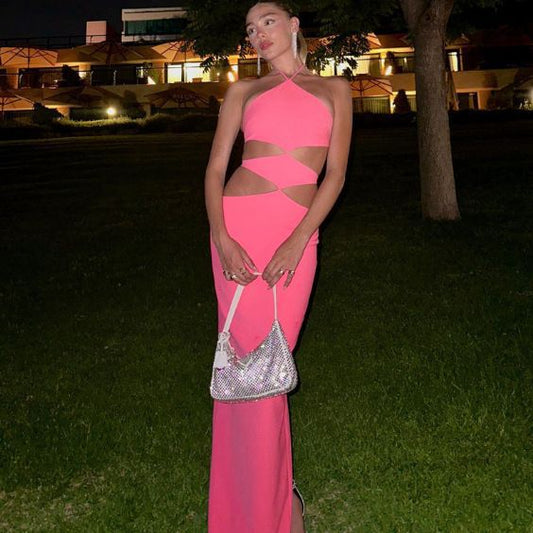 Sleeveless Halter Lace-up Backless High Waist Dress