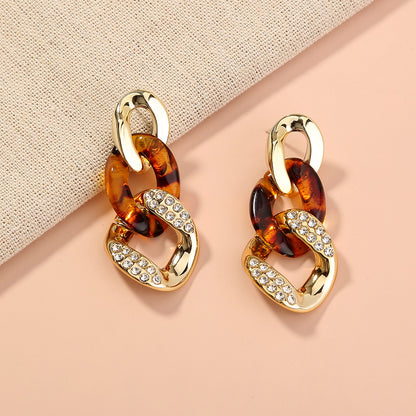 Leopard Resin Diamond Stud Earrings