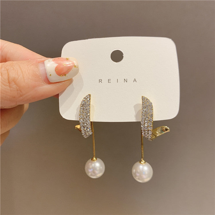 Two Full Diamond Wings Pearl Earrings Personality