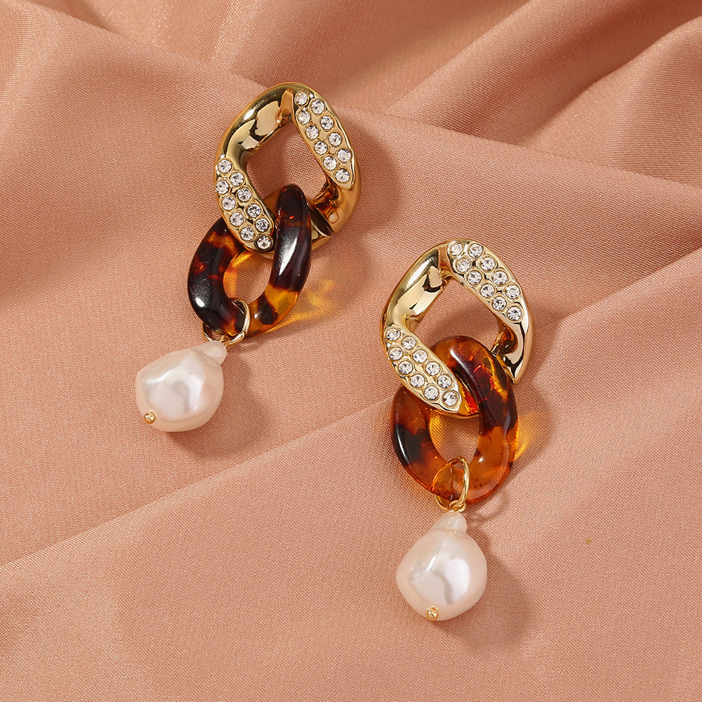Leopard Pearl Drop Earrings