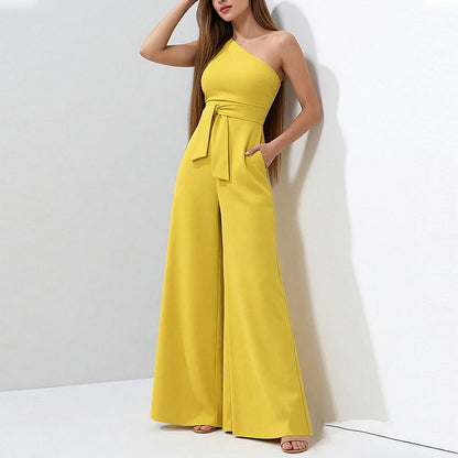 Solid Color Straight-leg Pants Strapless Lace-up Jumpsuit